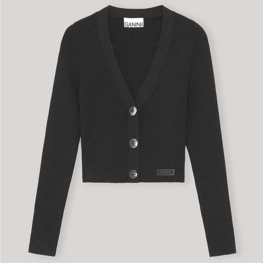 Ganni Melange Knit Cropped Cardigan